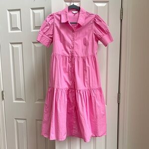 Crown & Ivy Pink Tiered Midi Dress | small petite women’s dress | 100% cotton